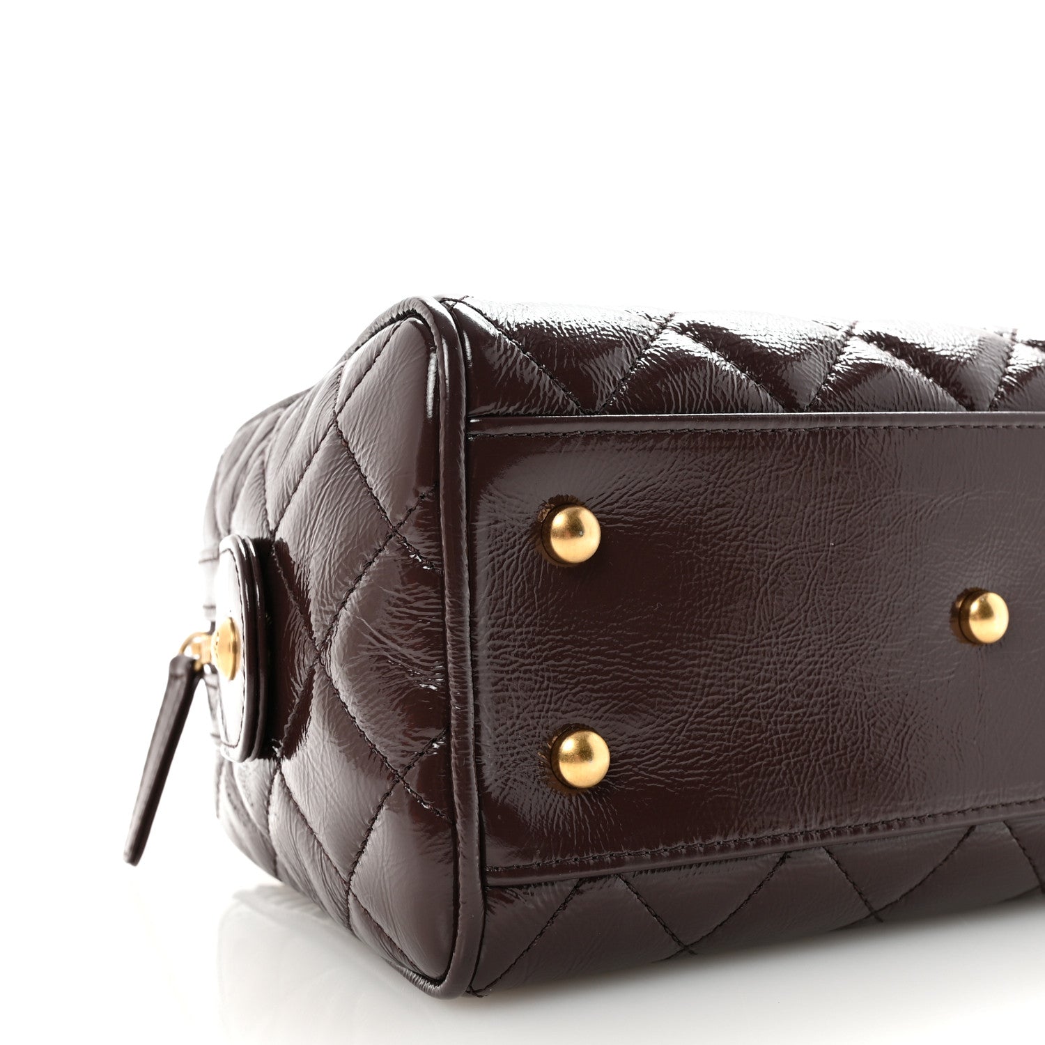 Chanel Shiny Crumpled Calfskin Quilted Small Bowling Bag Dark Brown 9 of 11