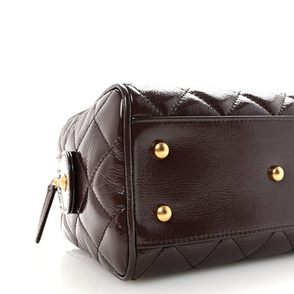 Chanel Shiny Crumpled Calfskin Quilted Small Bowling Bag Dark Brown 9 of 11