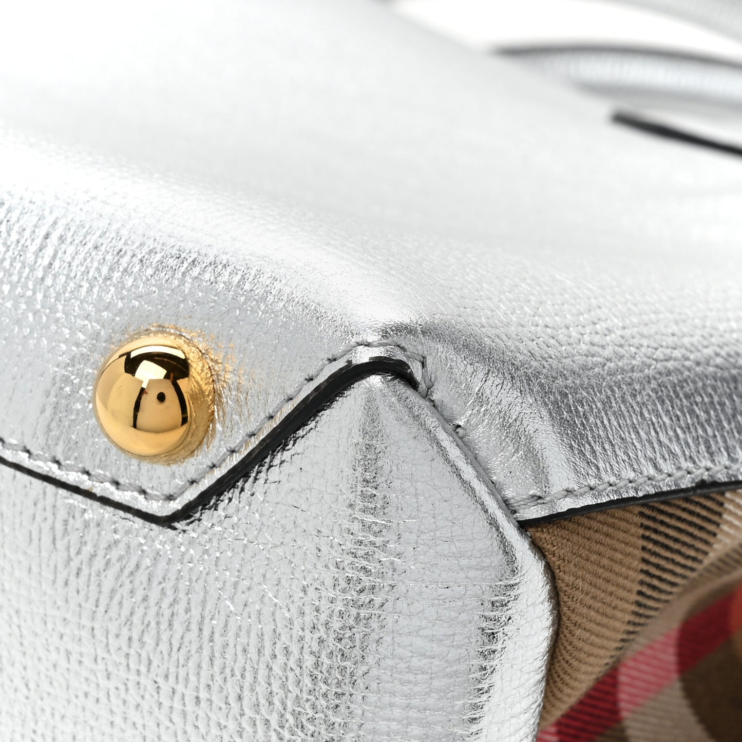 Metallic Grainy Calfskin House Check Medium Banner Tote Silver