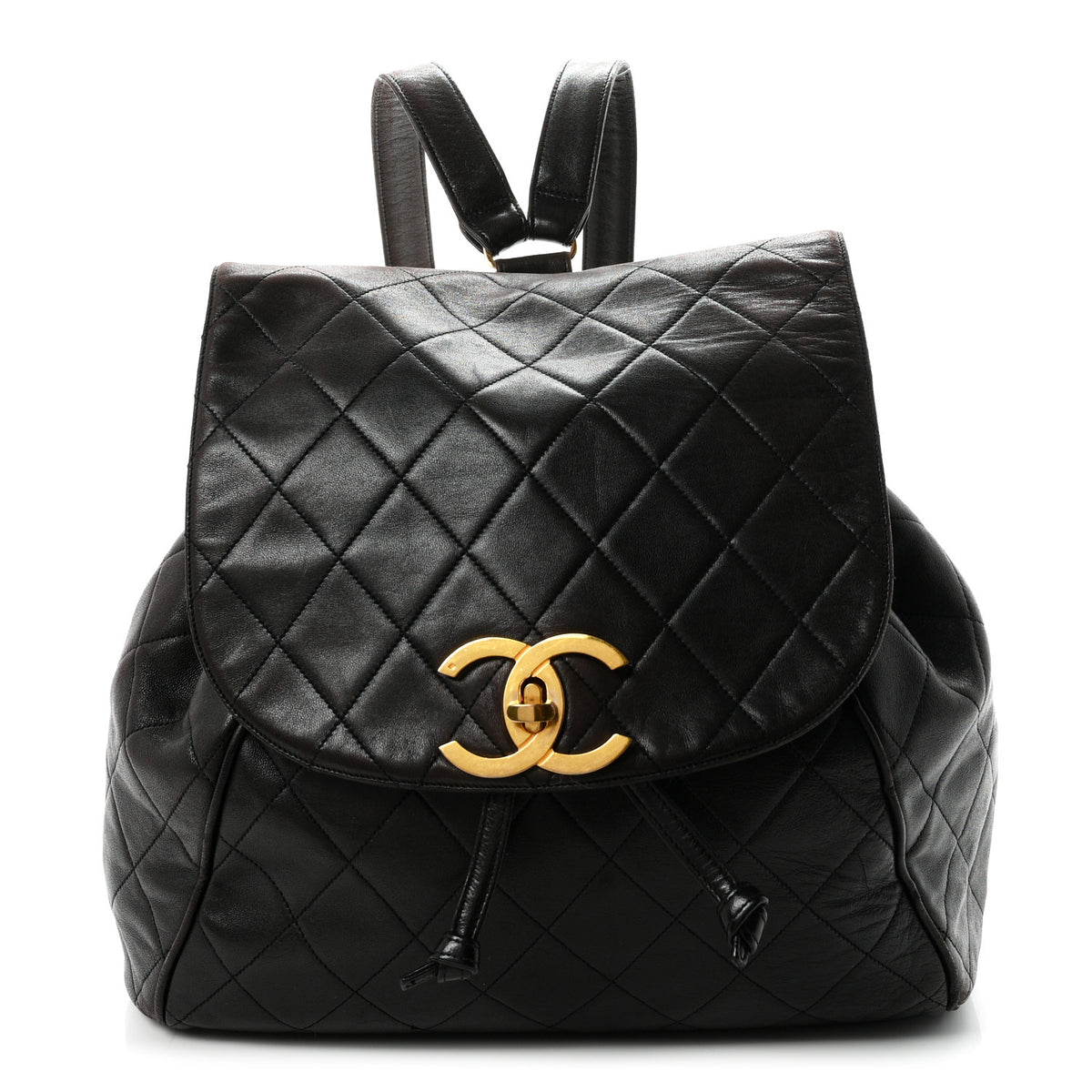 Lambskin Quilted Drawstring Backpack Brown
