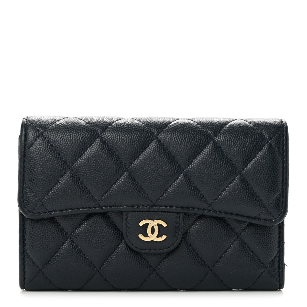 Caviar Quilted Medium Flap Wallet Dark Blue