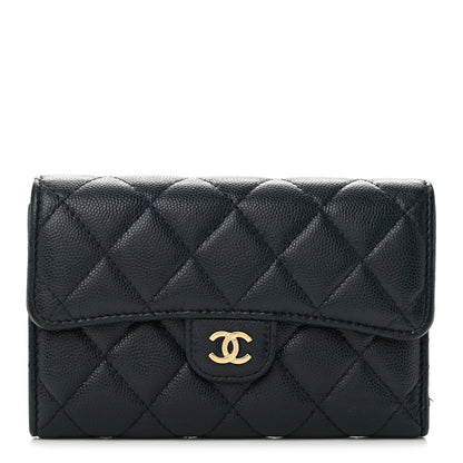 Chanel Caviar Quilted Medium Flap Wallet Dark Blue 1 of 10