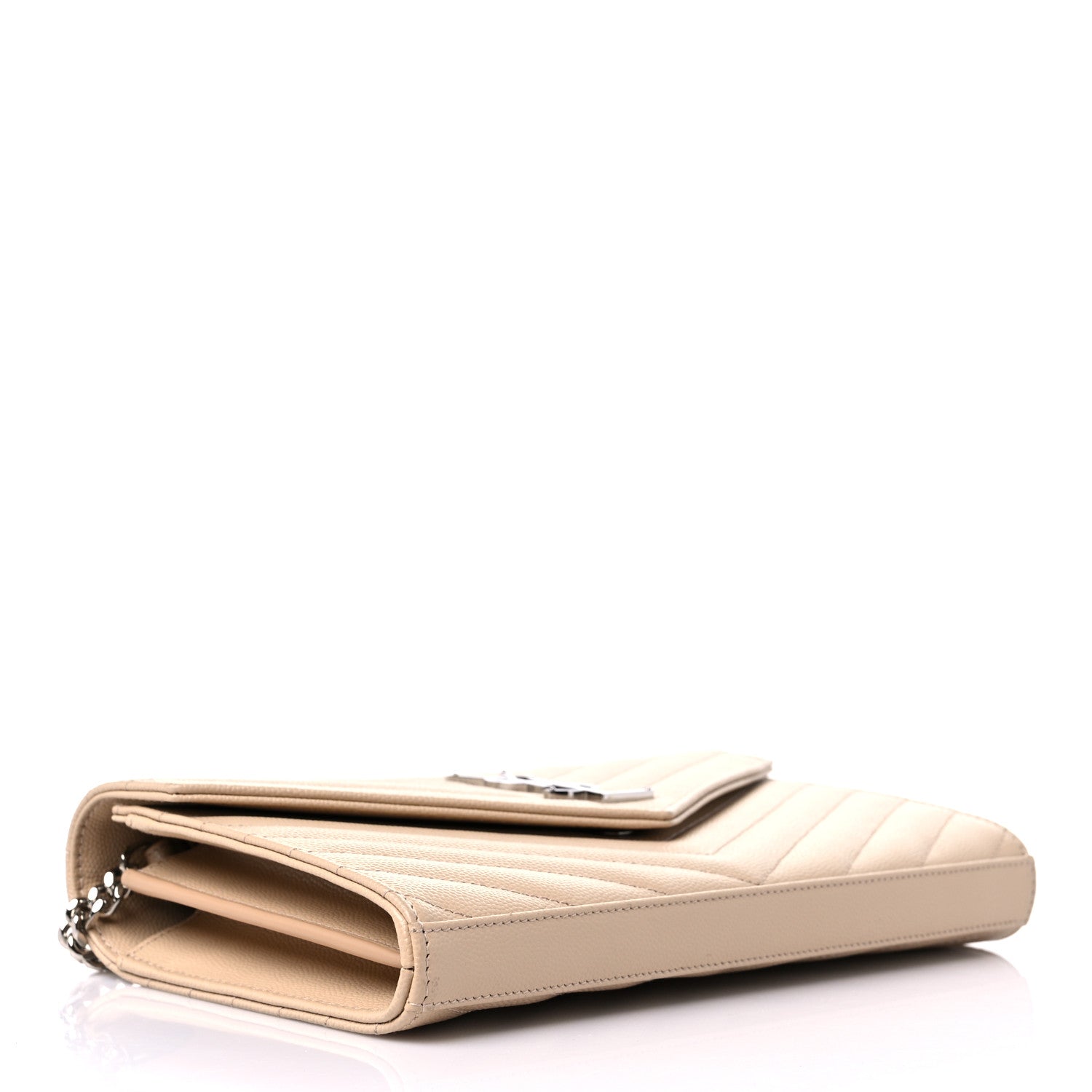 Saint Laurent Grain De Poudre Matelasse Chevron Monogram Chain Wallet Nude Powder 4 of 8