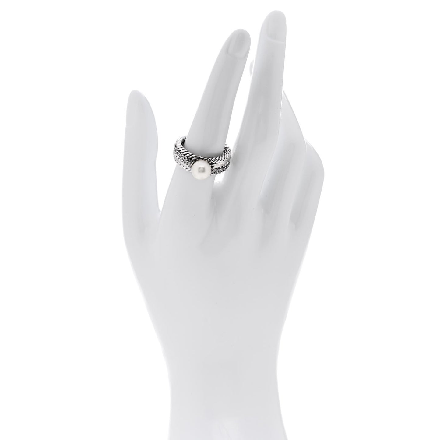 Sterling Silver Diamond Freshwater Cultured Pearl Cable Crossover Ring 57 8