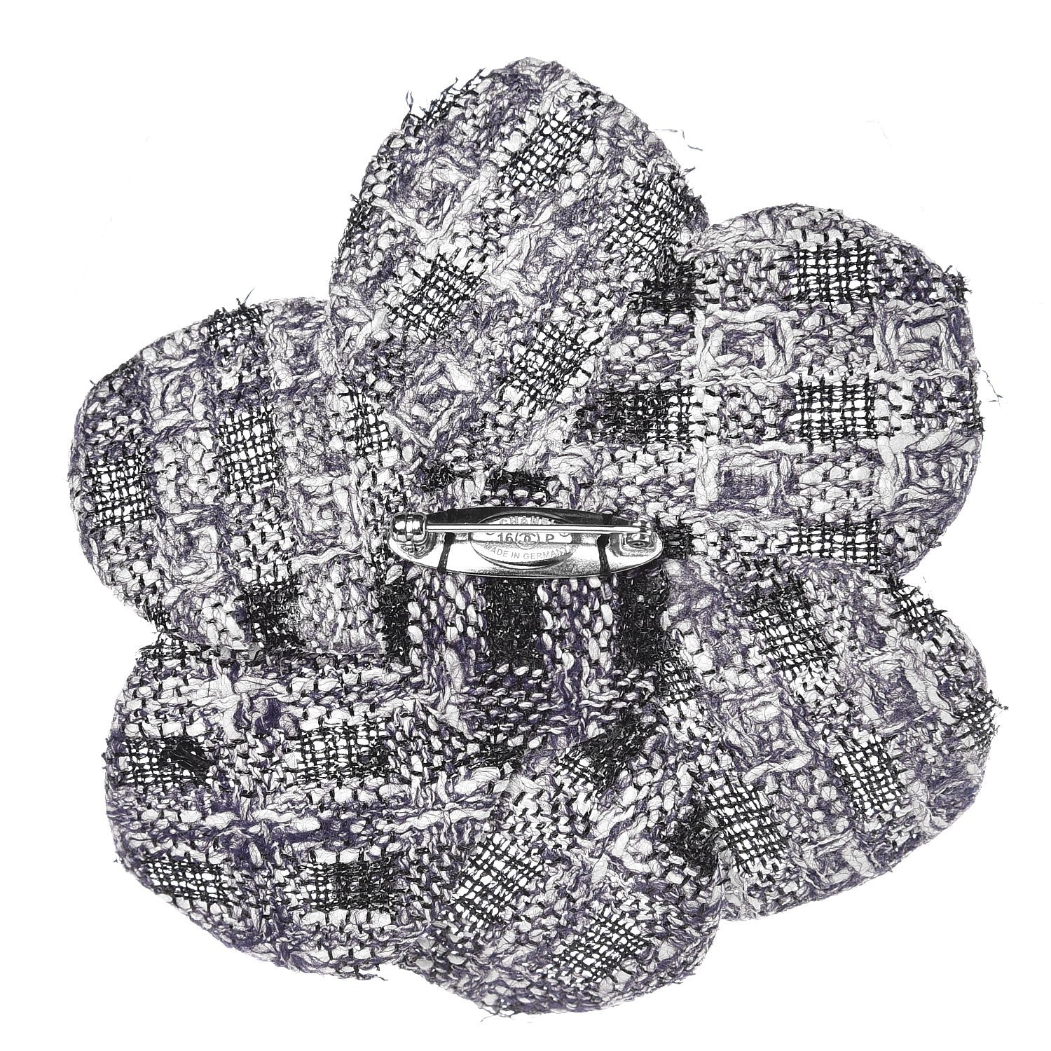 Chanel Tweed Camellia Brooch Blue Ecru Black 3 of 5
