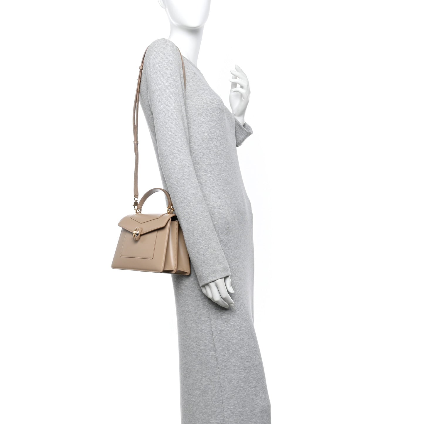 Calfskin Serpenti Forever Medium Top Handle Beige