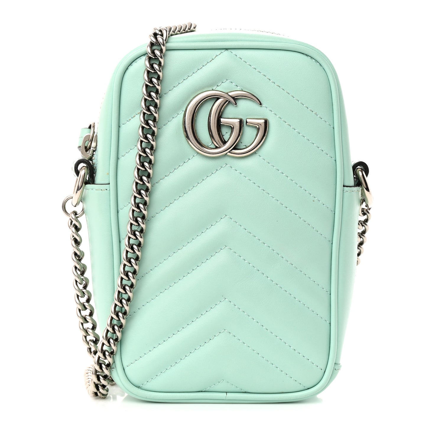 Calfskin Matelasse Mini GG Marmont Crossbody Bag Water Green