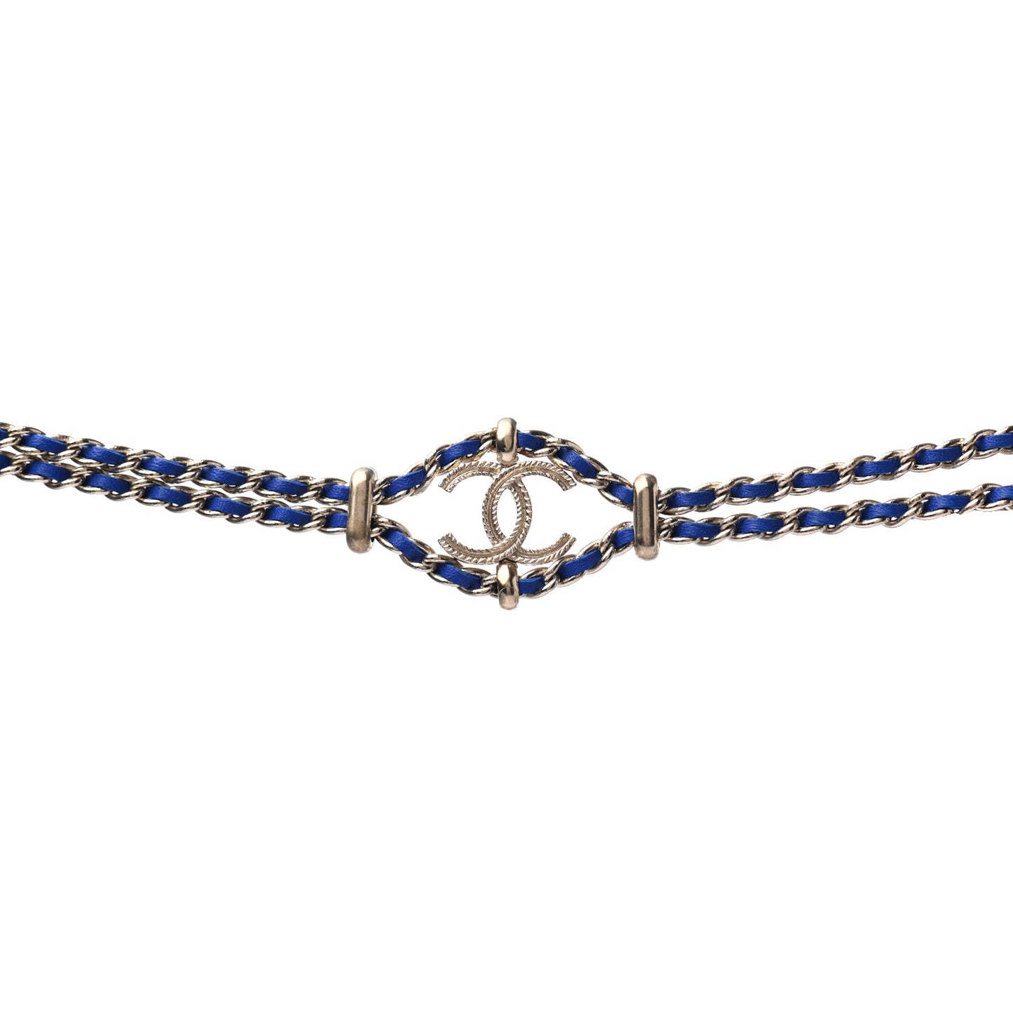 Metal Lambskin CC Chain Link Necklace Blue Gold