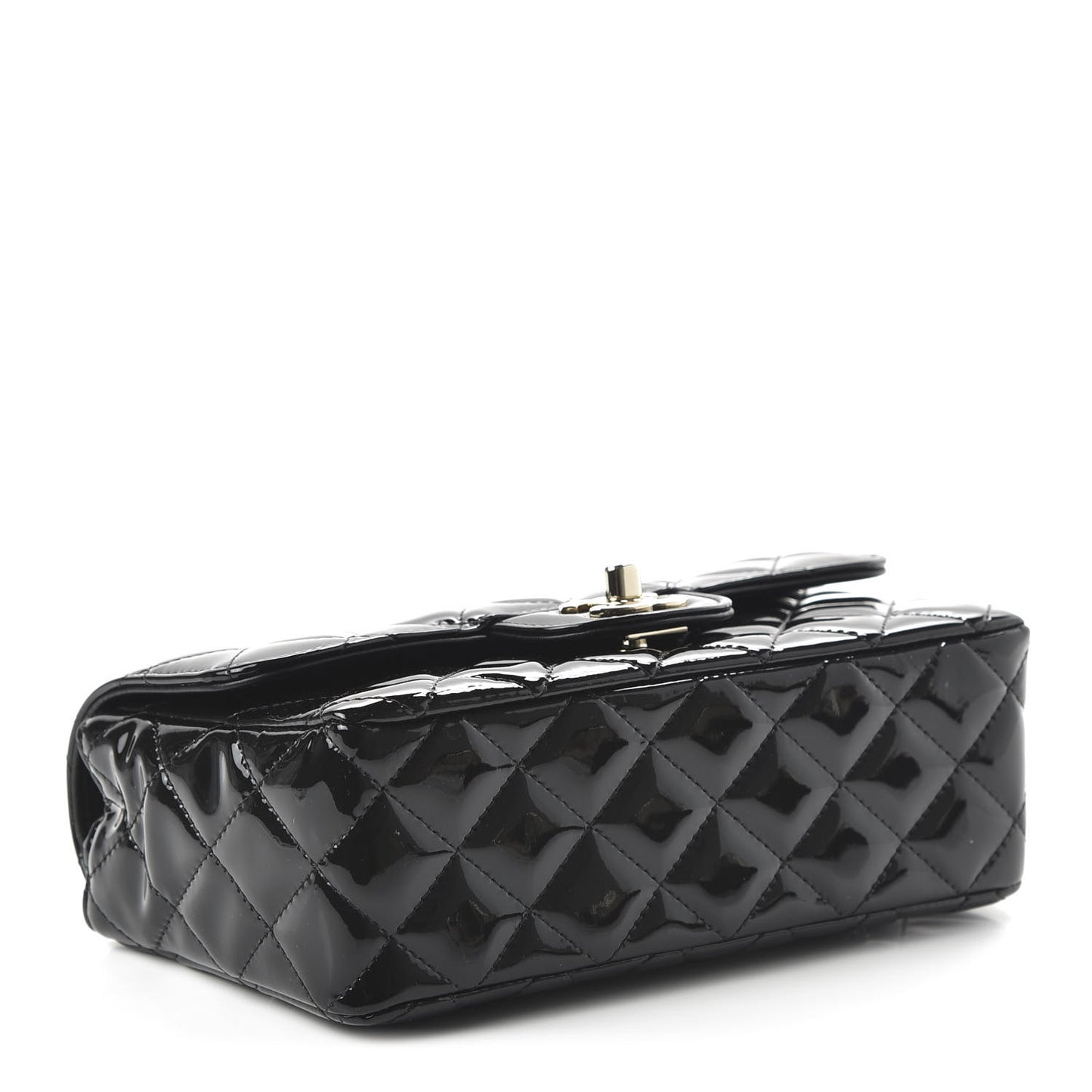 Patent Calfskin Quilted Mini Rectangular Flap Black