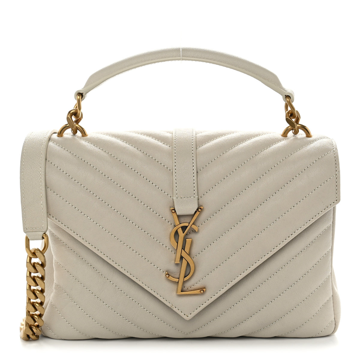 Saint Laurent Sheepskin Matelasse Chevron Monogram Medium College Bag Crema Soft 1 of 12