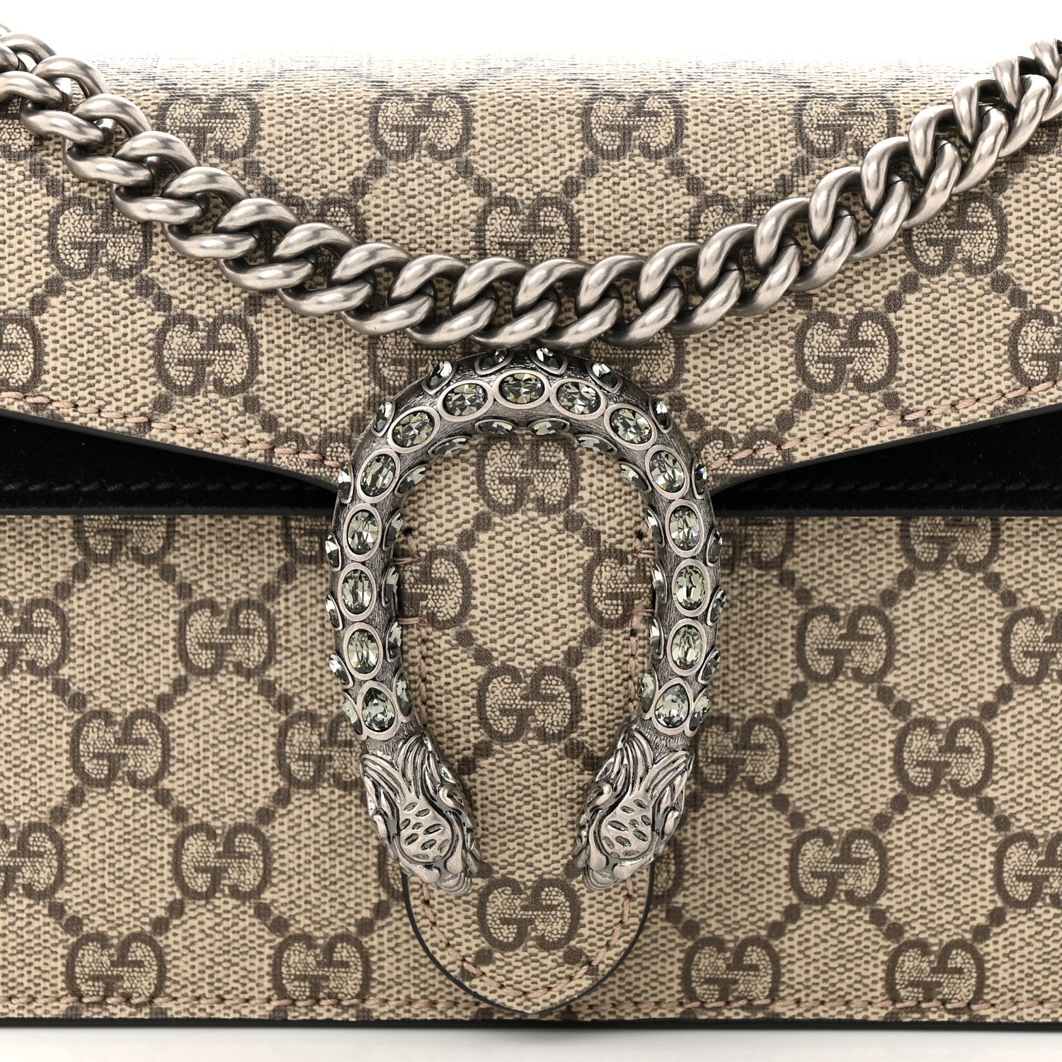 Gucci GG Supreme Monogram Suede Crystal Small Dionysus Shoulder Bag Beige Ebony Black 8 of 11