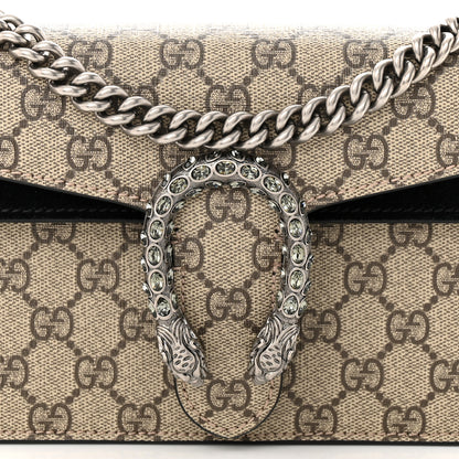 Gucci GG Supreme Monogram Suede Crystal Small Dionysus Shoulder Bag Beige Ebony Black 8 of 11