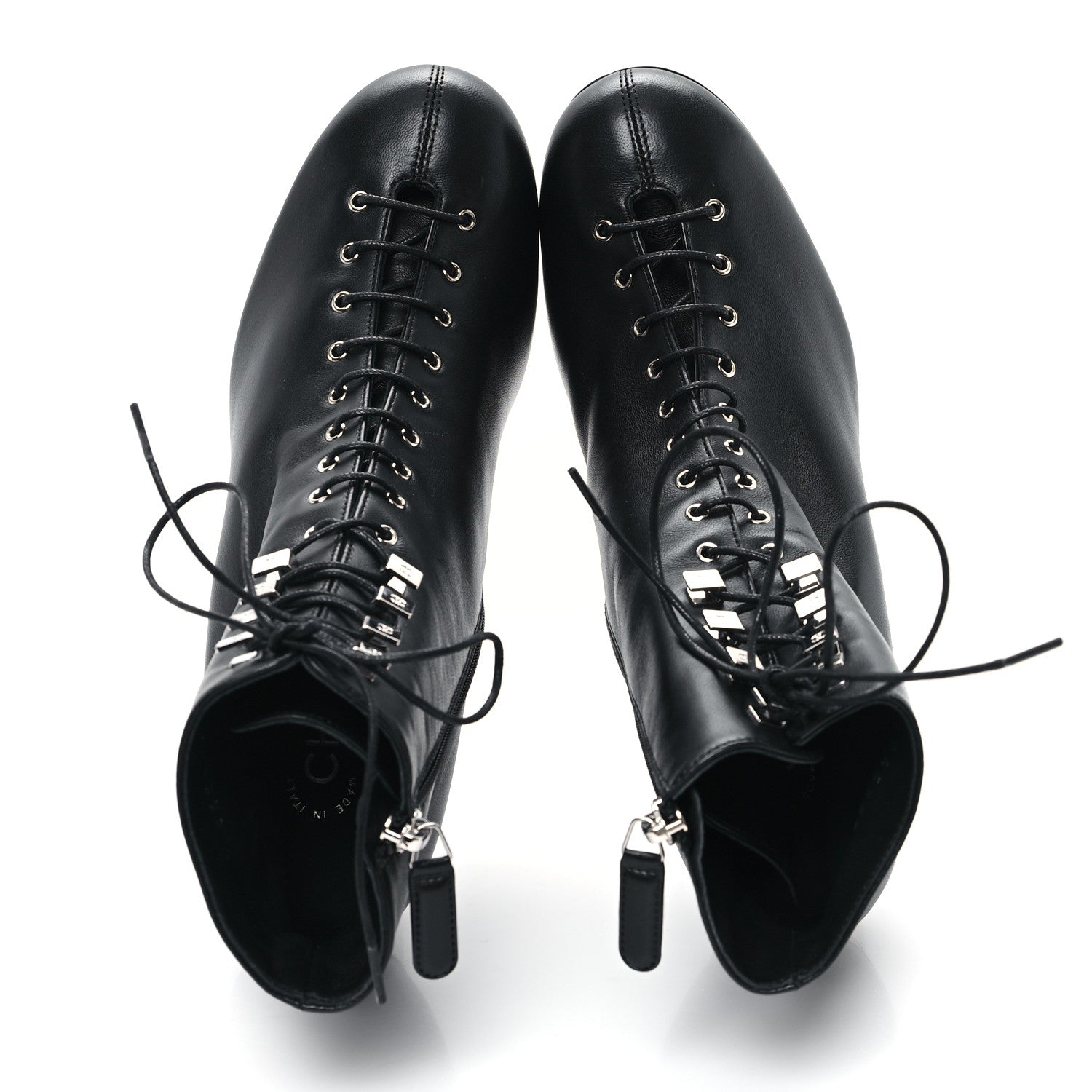 Chanel Lambskin Metallic Heel Lace Up Boots 38 Black 2 of 10