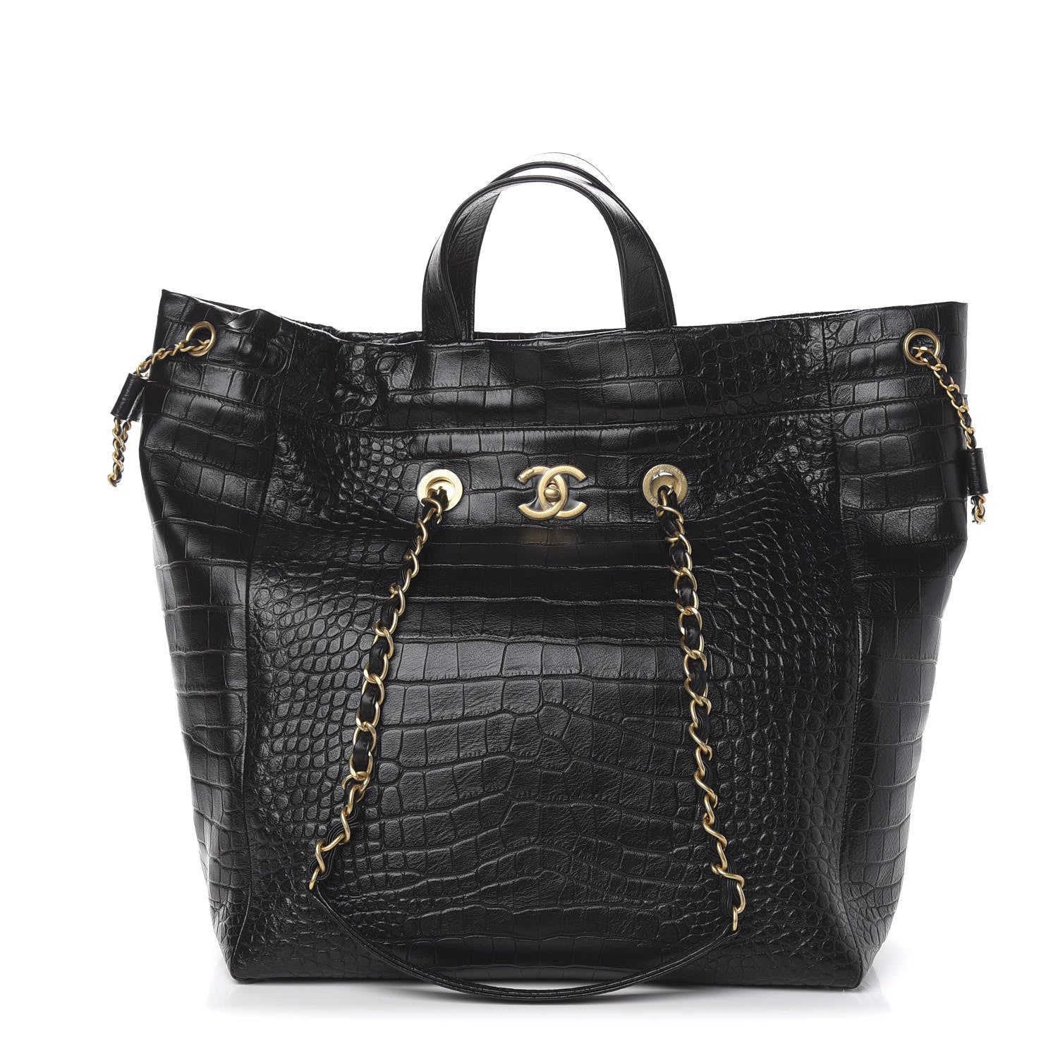 Chanel Calfskin Crocodile Embossed Large Cocodile Shopping Tote Black 1 of 9
