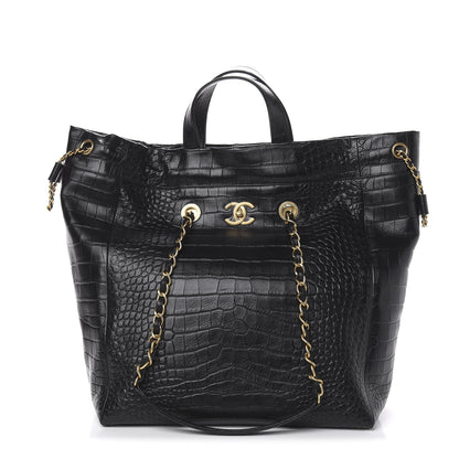 Chanel Calfskin Crocodile Embossed Large Cocodile Shopping Tote Black 1 of 9