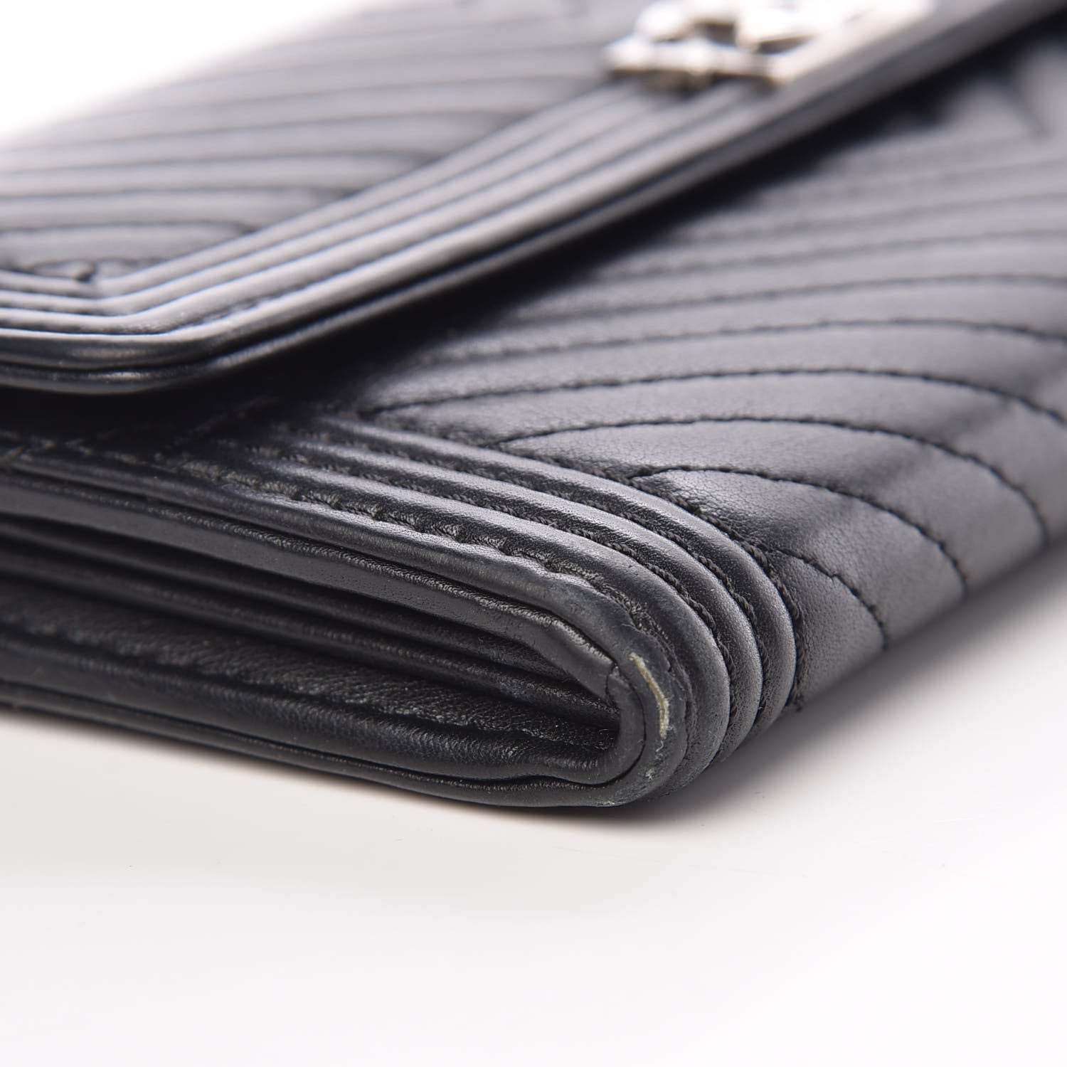 Chanel Calfskin Chevron Quilted Boy Flap Wallet Black 11 of 12