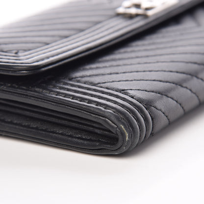 Chanel Calfskin Chevron Quilted Boy Flap Wallet Black 11 of 12