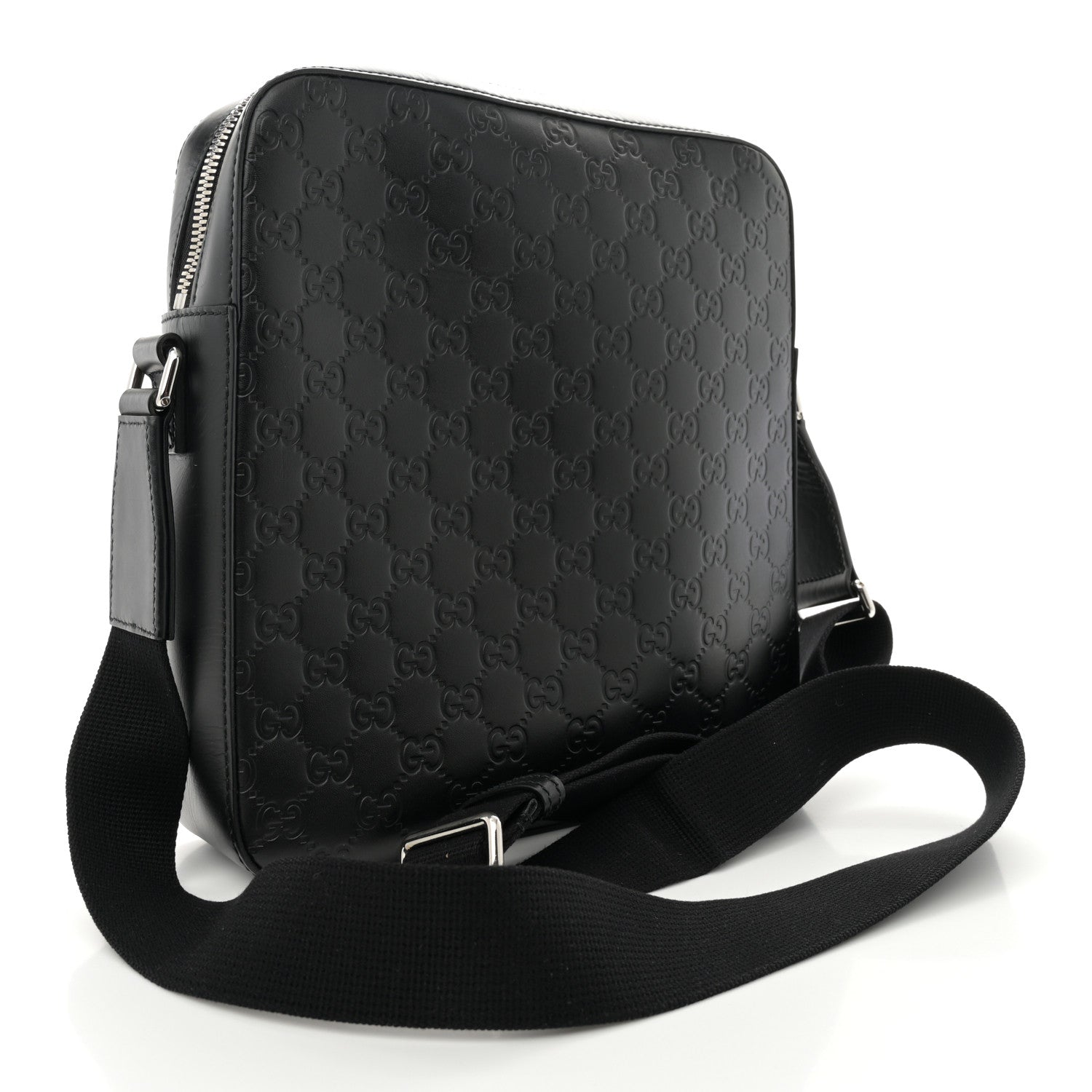 Gucci Guccissima Signature Medium Flat Messenger Bag Black 3 of 10