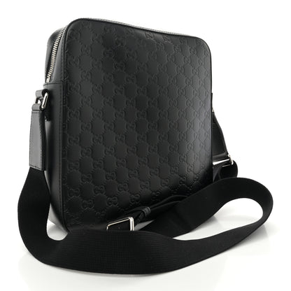Gucci Guccissima Signature Medium Flat Messenger Bag Black 3 of 10