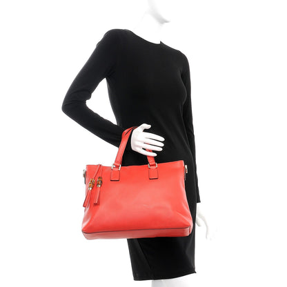 Gucci Calfskin Bamboo Tassel Top Handle Tote Red 3 of 11
