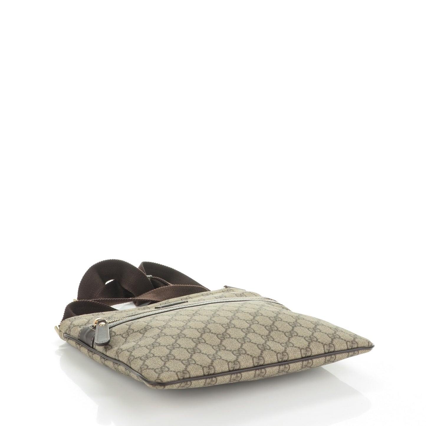 GG Supreme Monogram Selleria Calfskin Small Flat Side Zip Messenger Bag Beige Ebony Cocoa Dark Chocolate