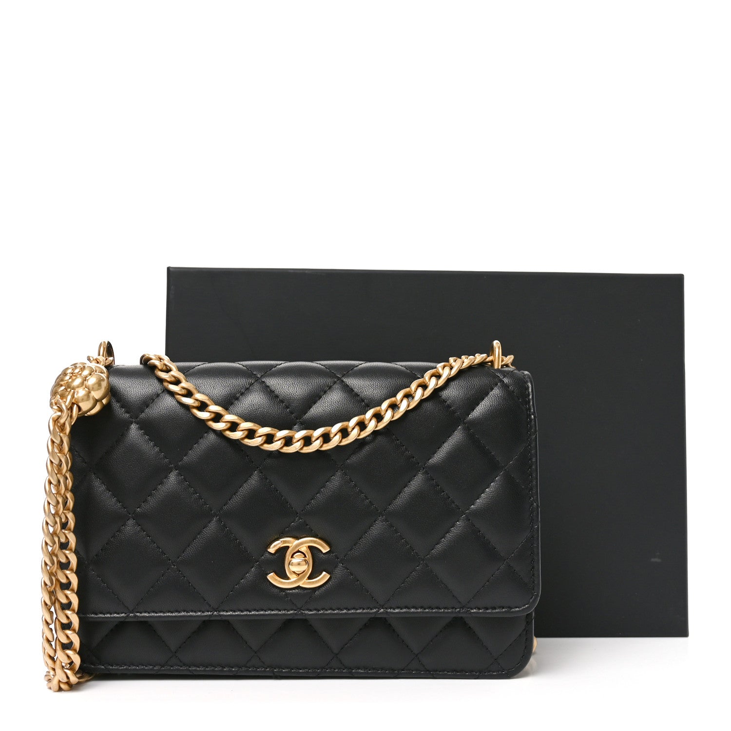 Chanel Lambskin Quilted Sweet Camellia Wallet on Chain WOC Black 12 of 12
