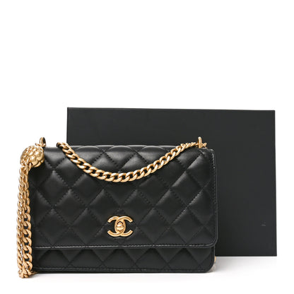 Chanel Lambskin Quilted Sweet Camellia Wallet on Chain WOC Black 12 of 12