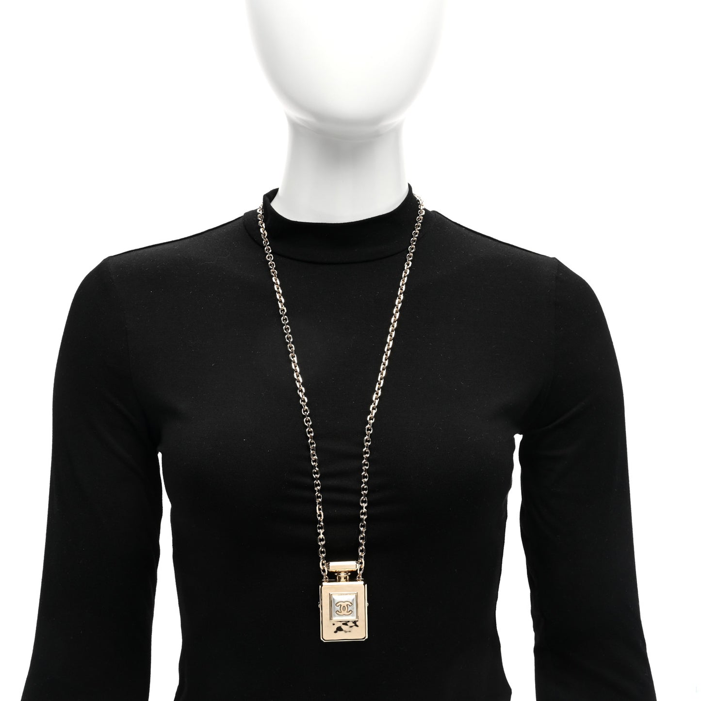 Metal Pearl Perfume Bottle CC Locket Necklace Gold