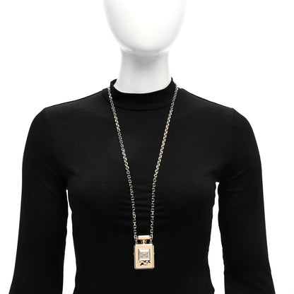 Chanel Metal Pearl Perfume Bottle CC Locket Necklace Gold 2 of 5