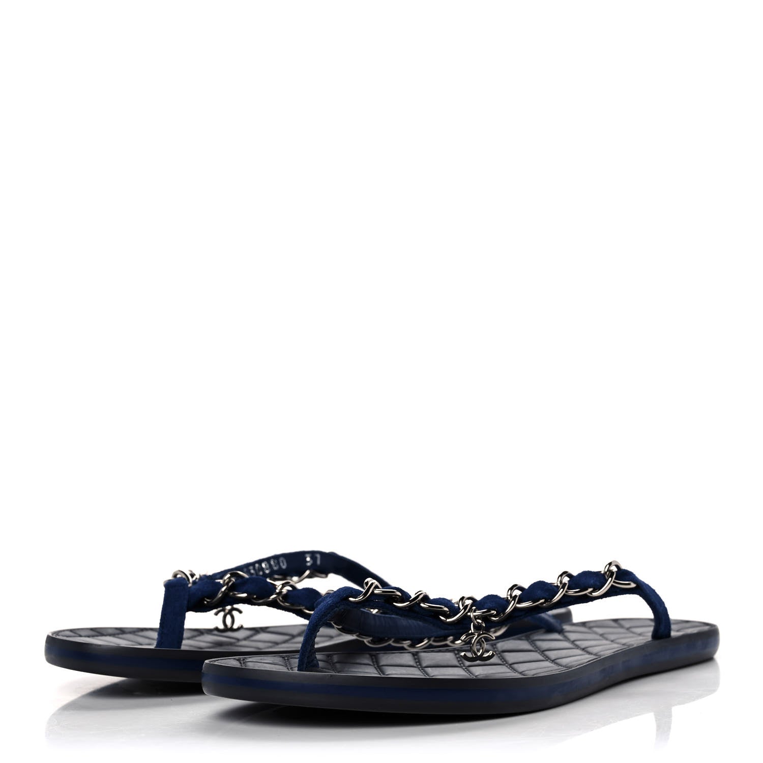 Chanel Cotton Terrycloth Thong Sandals 37 Blue 3 of 9