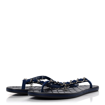 Chanel Cotton Terrycloth Thong Sandals 37 Blue 3 of 9