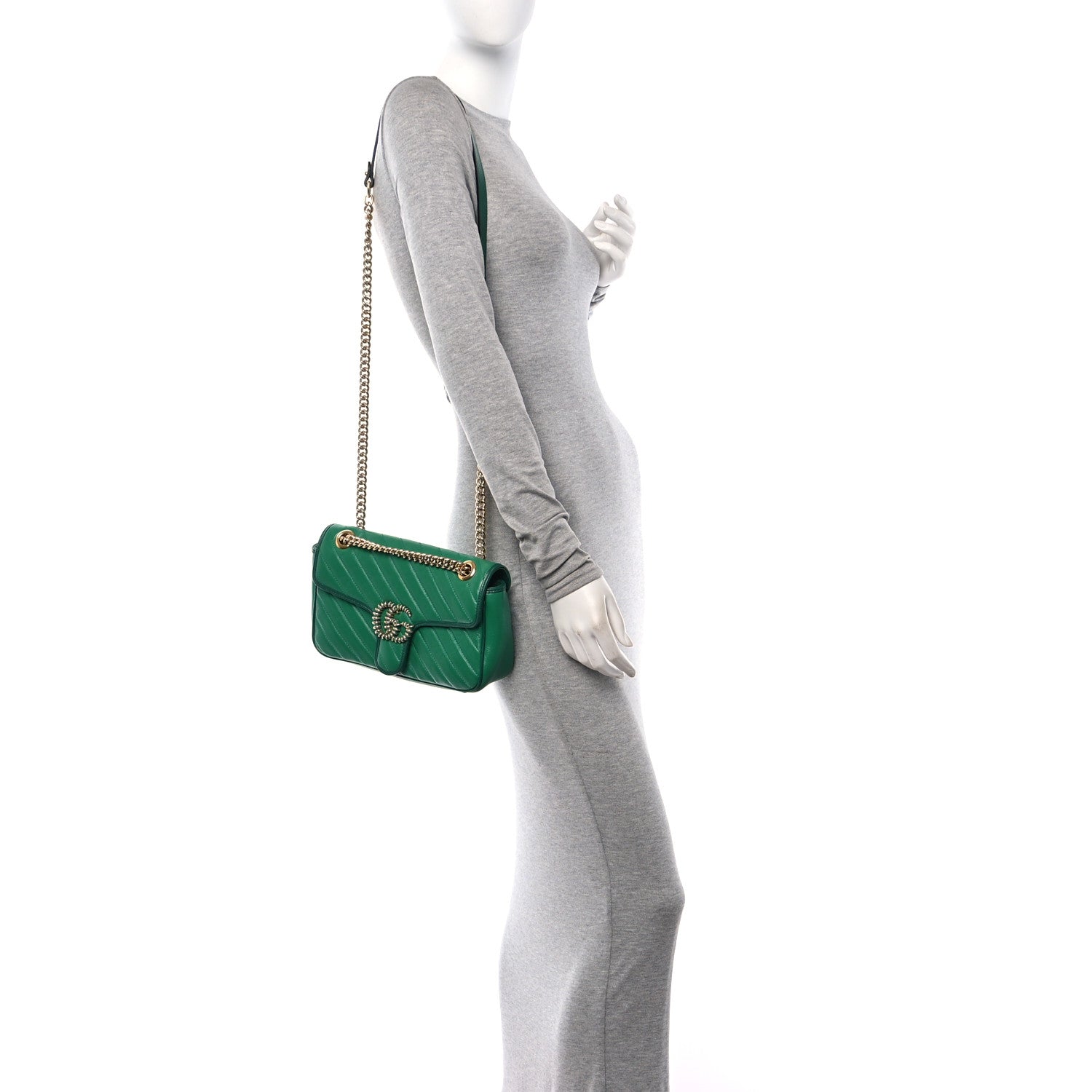Gucci Azalea Calfskin Enamel Matelasse Diagonal Small Torchon GG Marmont Shoulder Bag New Shamarock Emerald 3 of 10