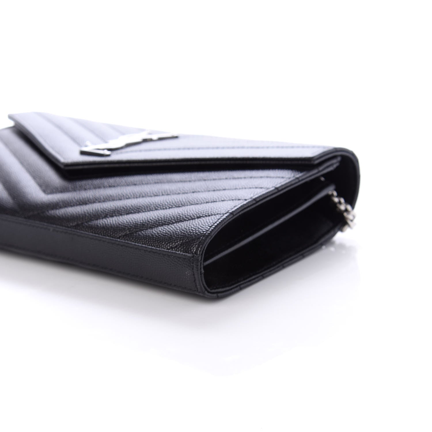 Saint Laurent Grain De Poudre Matelasse Chevron Monogram Chain Wallet Black 8 of 10