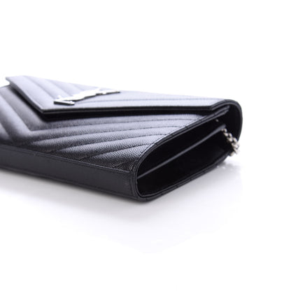 Saint Laurent Grain De Poudre Matelasse Chevron Monogram Chain Wallet Black 8 of 10