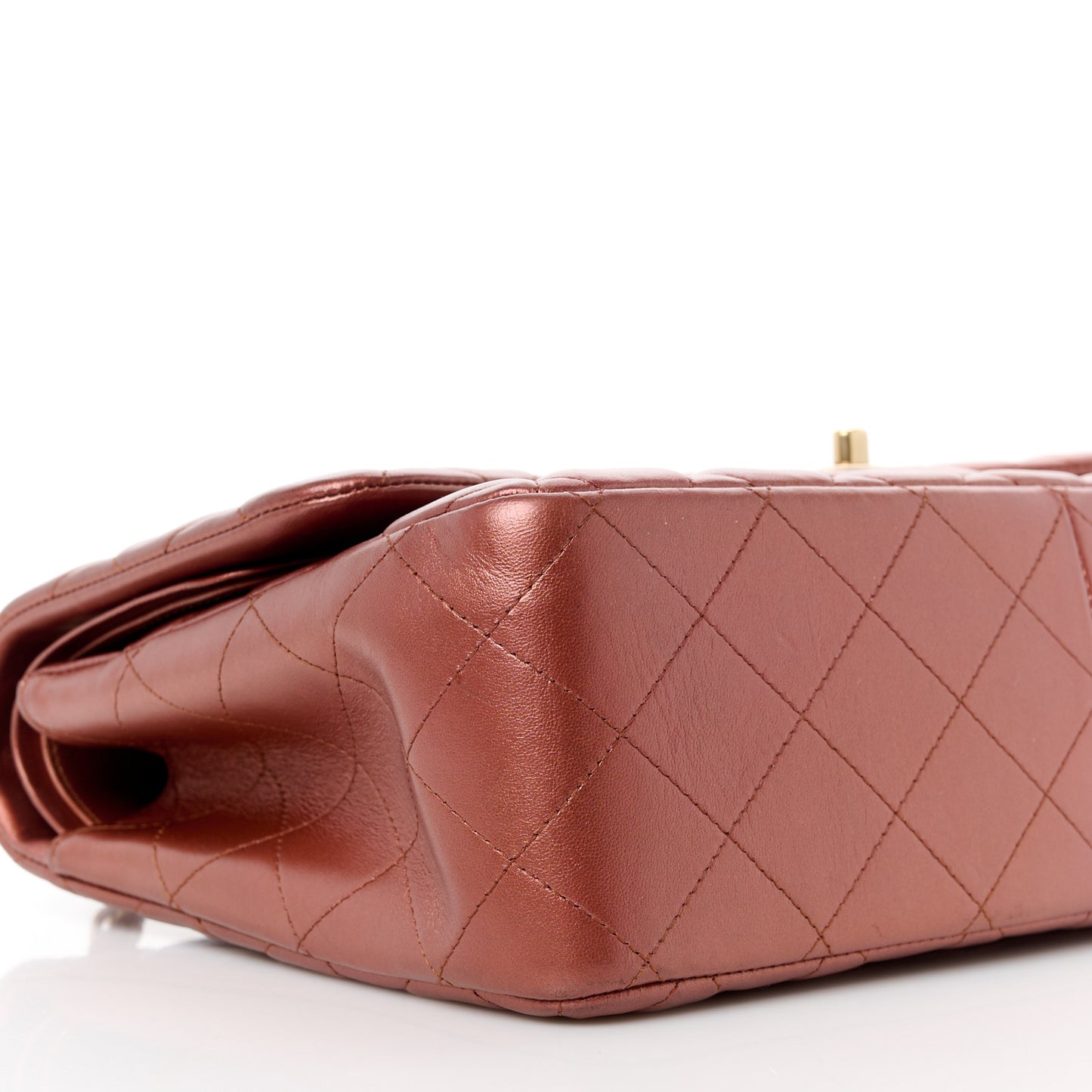 Metallic Lambskin Quilted Jumbo Double Flap Copper