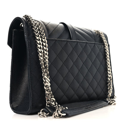 Saint Laurent Grain De Poudre Textured Mixed Matelasse Triquilt Medium Monogram Satchel Black 3 of 10
