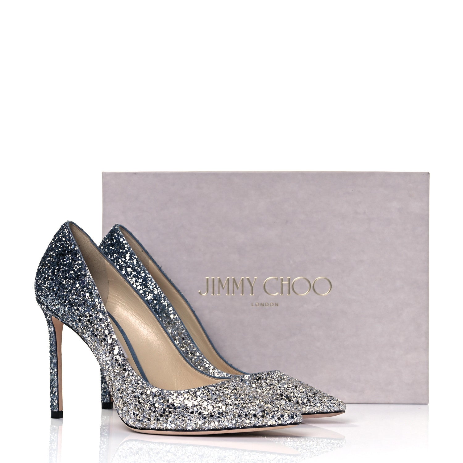 Jimmy Choo Coarse Glitter Degrade Pointy Toe Romy 100 Pumps 39.5 Silver Dusk Blue 8 of 8
