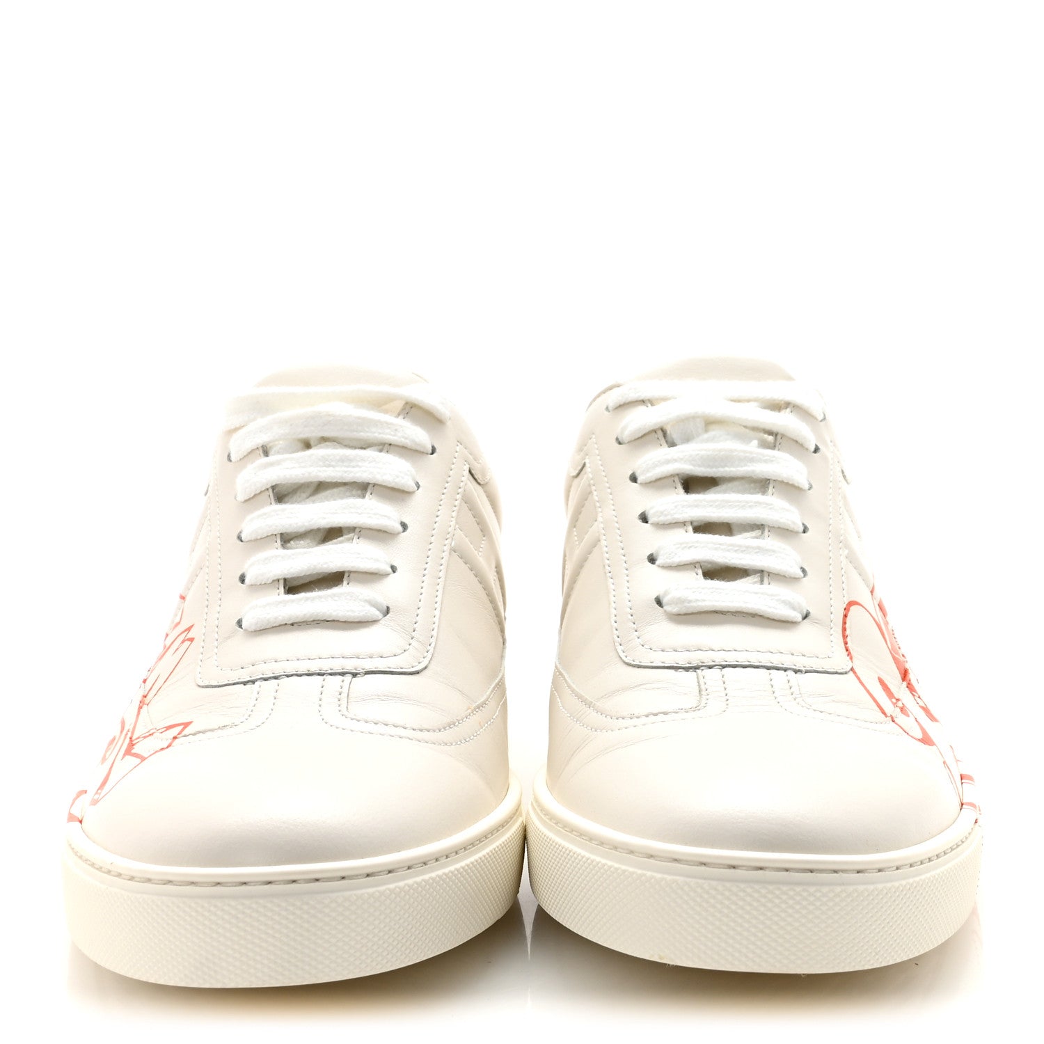 Hermes Calfskin Graff Hermes Mens Quicker Sneakers 42 White Orange