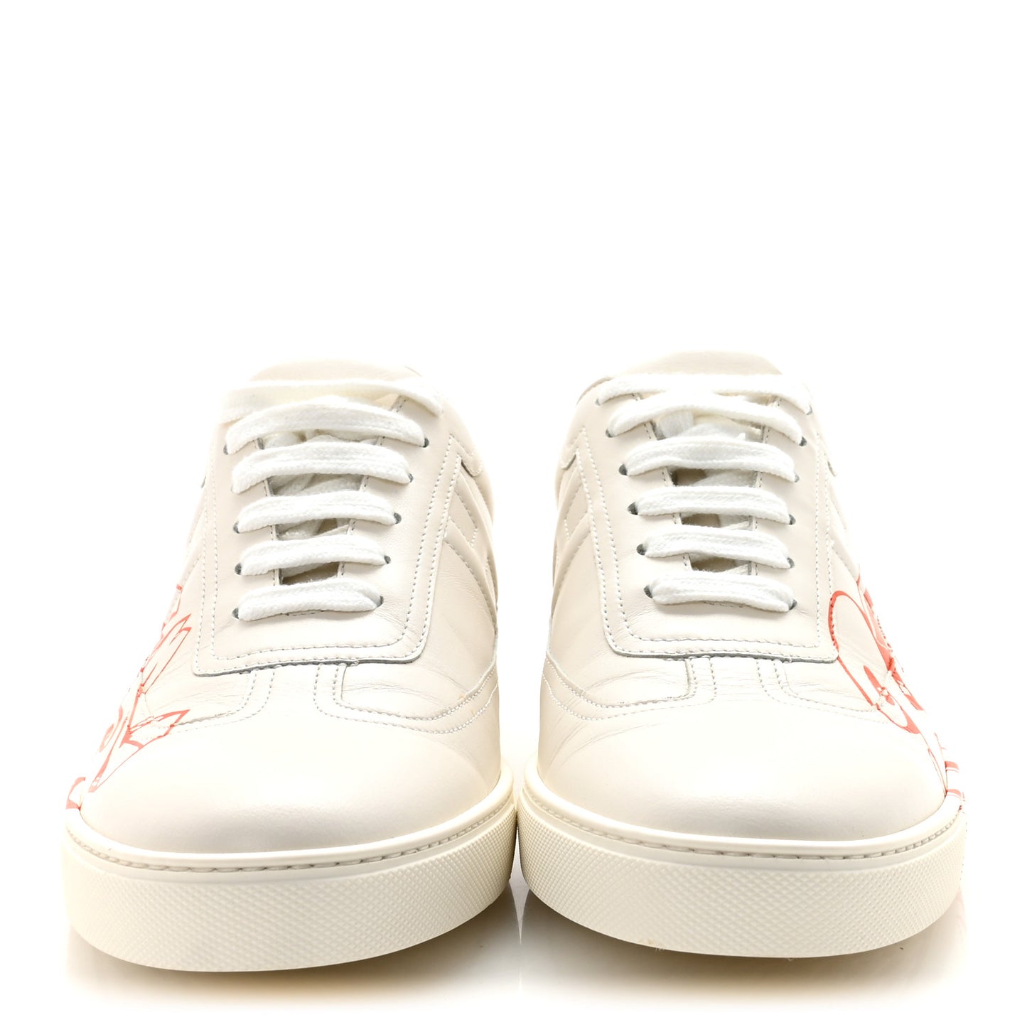 Calfskin Graff Hermes Mens Quicker Sneakers 42 White Orange