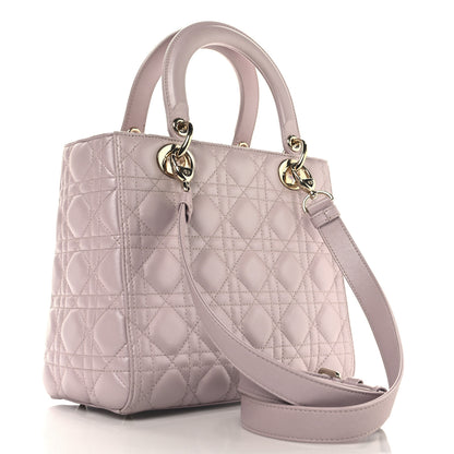 Christian Dior Pearly Lambskin Cannage Medium Lady Dior Lotus 2 of 11