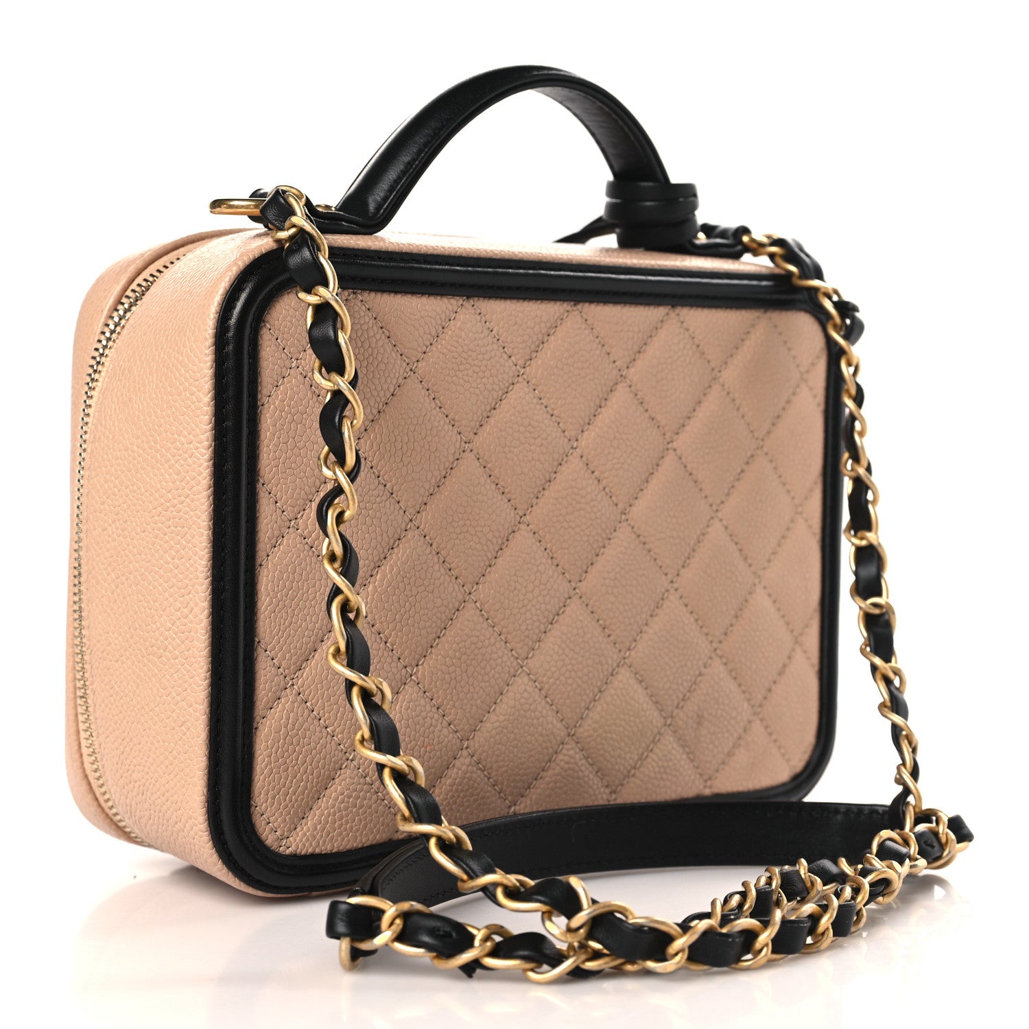 Chanel Caviar Quilted Medium CC Filigree Vanity Case Beige Black 3 of 9