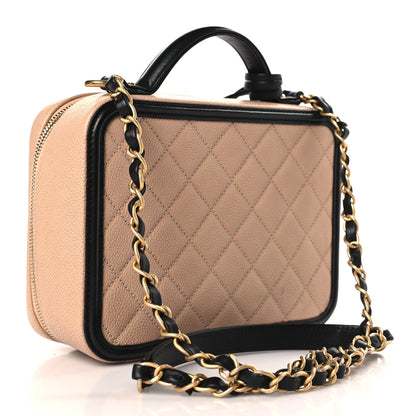 Chanel Caviar Quilted Medium CC Filigree Vanity Case Beige Black 3 of 9
