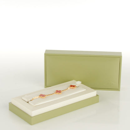 Van Cleef & Arpels 18K Yellow Gold Carnelian 5 Motifs Vintage Alhambra Bracelet 4 of 4