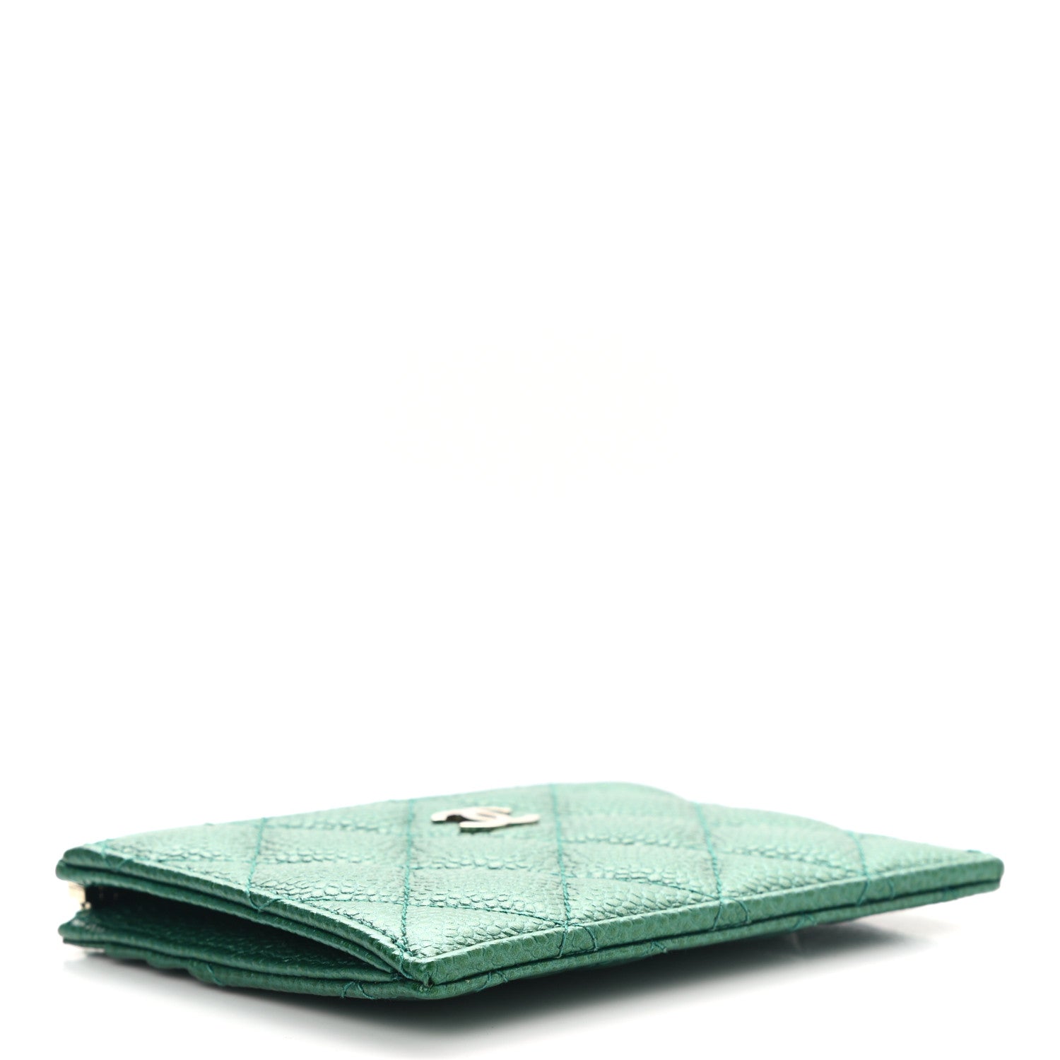 Chanel Metallic Caviar Quilted CC Zip Card Holder Green 4 of 10