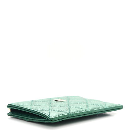Chanel Metallic Caviar Quilted CC Zip Card Holder Green 4 of 10