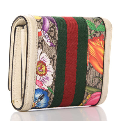 Gucci GG Supreme Monogram Flora Textured Calfskin Web Ophidia Card Case Wallet Beige Ebony Multicolor Mystic White 3 of 7