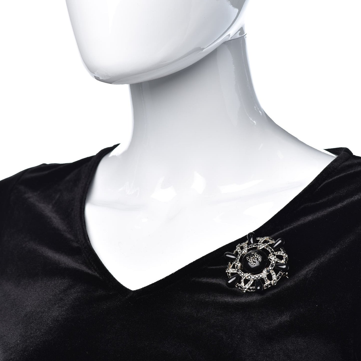 Crystal CC Brooch Black Gold