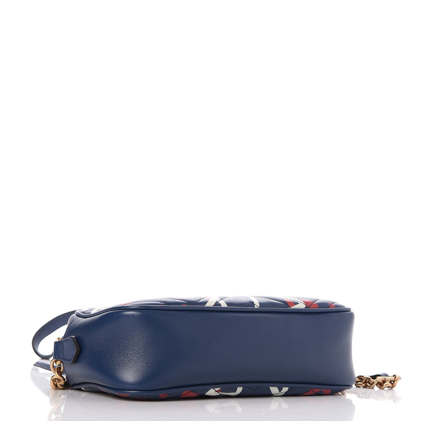 Calfskin Matelasse GucciGhost Small GG Marmont Chain Shoulder Bag Blue Agata Hibiscus Red
