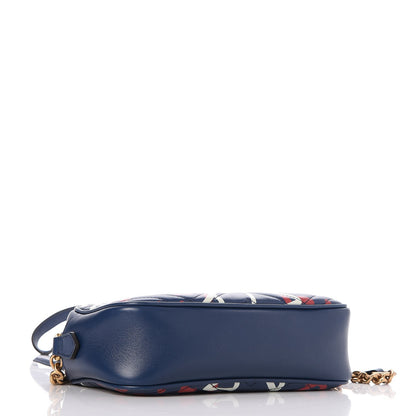 Gucci Calfskin Matelasse GucciGhost Small GG Marmont Chain Shoulder Bag Blue Agata Hibiscus Red 4 of 9