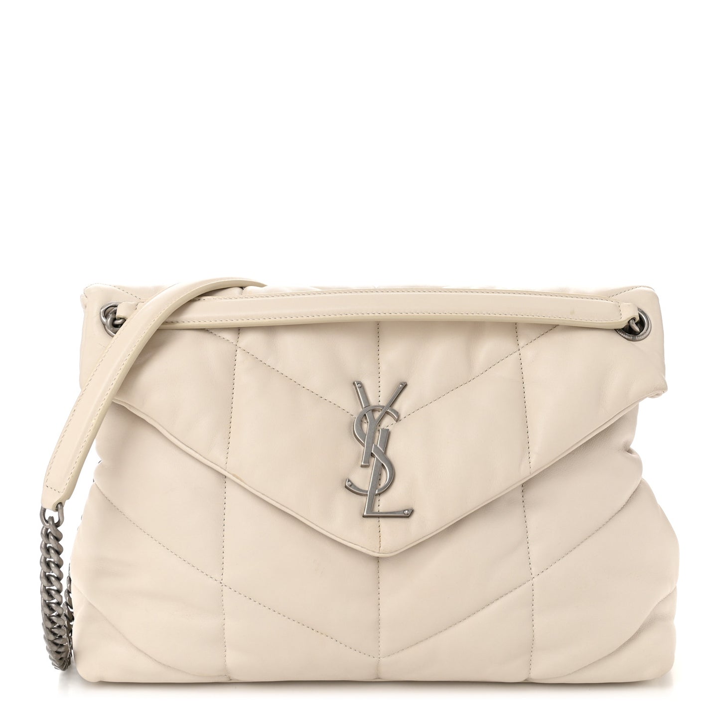 Lambskin Quilted Medium Loulou Puffer Monogram Chain Satchel Crema Soft